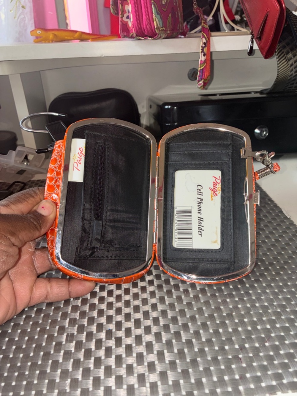 Orange Patterned Cell Phone Holder Wallet